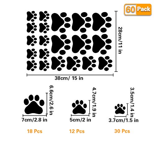 Thovorrnl 60 Pcs Dog Footprints Wall Decal Vinyl Stickers, Removable Lovely Animal Paw Print Art Diy Sticker Mural For Bedroom Playroom Living Room Office Home Window Door Decoration #TOP5
