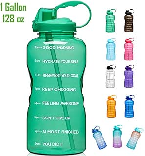 Giotto Large 1 Gallon/128oz Motivational Water Bottle with Time Marker & Straw, Leakproof