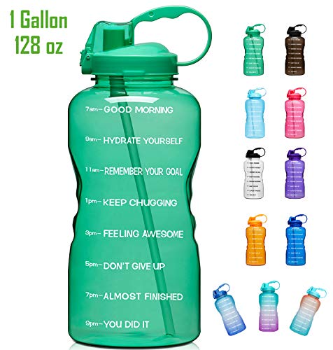 Giotto Large 1 Gallon/128oz Motivational Water Bottle with Time Marker & Straw, Leakproof