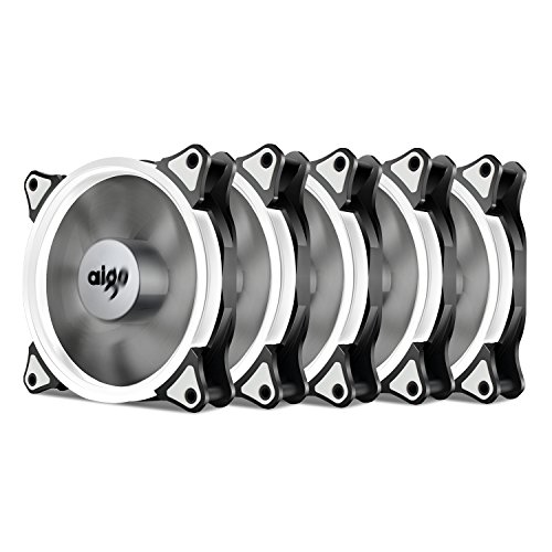 Aigo Halo - Ventilador de anillo LED (3 unidades, 120 mm, 12 cm, 120 mm, con cojinete de manga, ventilador silencioso LED para computadora, refrigeradores de CPU y radiadores) 5 Pack White 120 mm