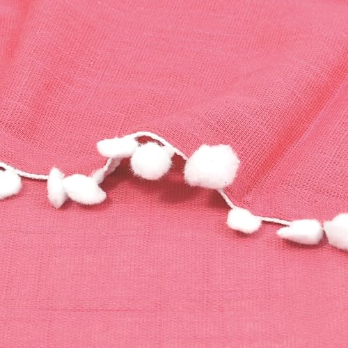 Image of THE LINEN COMPANY Window Curtains Sheer Cotton Curtains with Pom Pom Lace Rod Pocket Transparent Net Curtains for Window Curtains Door Curtains Pink 7.5 Ft Pack of 2