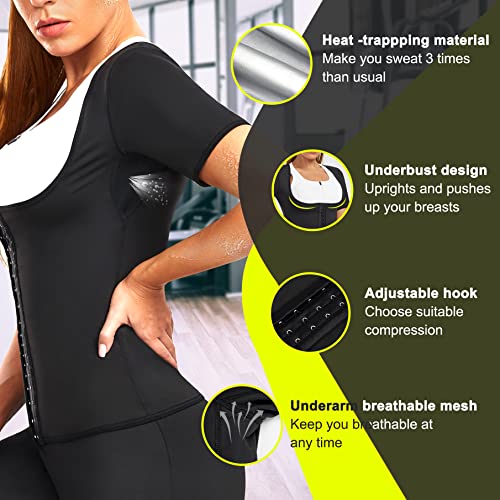 Loday Women Sweat Waist Trainer Vest With Zipper For Weight Loss Neoprene-Free Workout Body Shaper Tank Top Shirt (Black, Medium) #TOP3