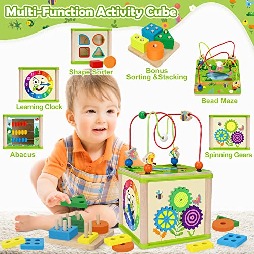 Montessori Developmental Toys For 1 Year Old Boys & Girls,6-In-1Wooden Activity Cube, Stem Early Learning Toys For Kids Aged 1-2 And 12-18 Month, Ideal 1St Birthday Gift Toys For Baby, Toddlers(Green) #TOP1