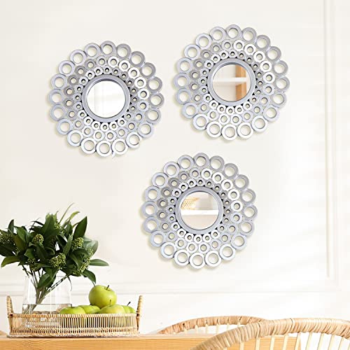 Image of Mirrorize 10 inch Silver Round Mirror Wall Decor Set, Silver Wall Mirrors Accent Decor for Living Room, Decorative Silver Mirrors for Wall Decor Set of 3, (IMP8566)