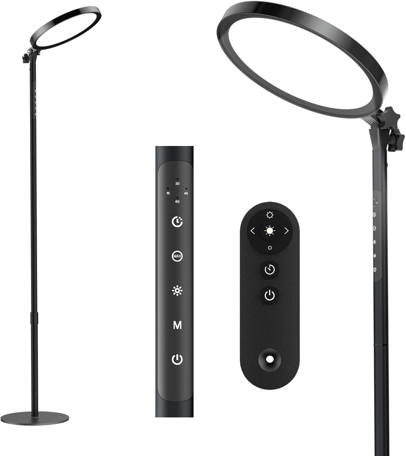 Light Therapy Lamp,12000 Lux UV-Free Sun Lamp Full Spectrum Sunlight Lamp with 12″ Panel/71 High/4 Color Temperature/5 Brightness/Remote Control, 2 in 1 Retractable Floor Light Therapy Lamp