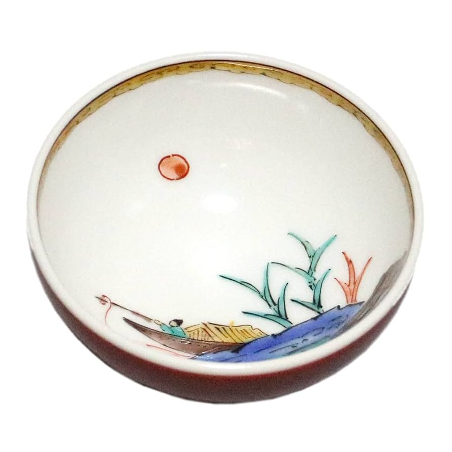 九谷焼 三代為吉三ッ井詠一作 色絵唐子 ぐい呑み 共箱 酒