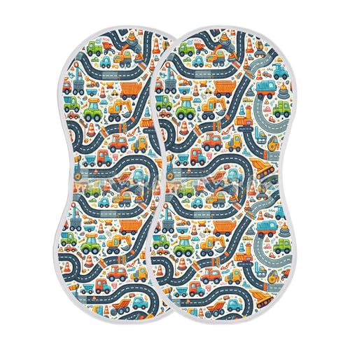 Kigai Cute Cars Route Baby Muslin Burp Cloths 2 Pack, Soft 4 Absorbent Layers Cotton Burp Rags for Newborn Girls Boys