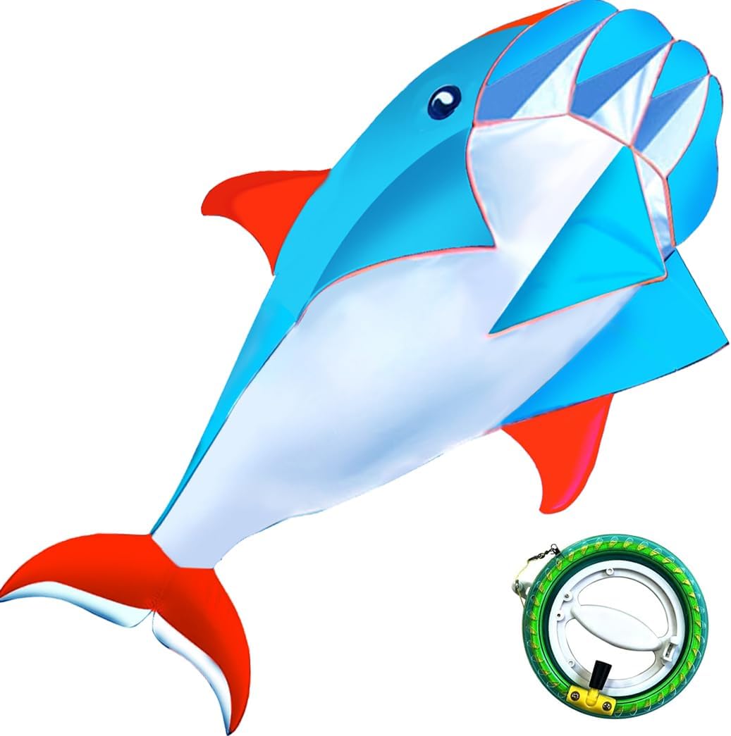 3D Kite for Kids and Adults,Easy to Fly,Excellent Fabric and Structure Design，Huge Frameless Soft Parafoil Giant Whales Dolphins Kite