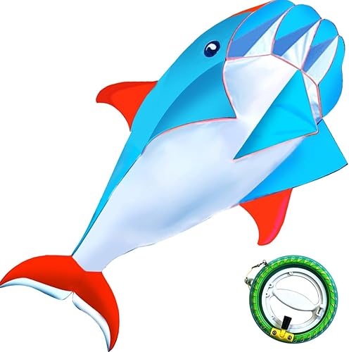 HENGDA KITE Cometa 3D para niños y adultos, fácil de volar, excelente diseño de tela y estructura, cometa gigante sin marco de ballenas y delfines