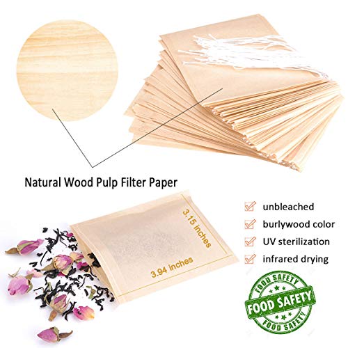 Tea Filter Bags for Loose Tea - 1-Cup Capacity, Disposable Tea Infuser Drawstring Empty Bag by Angooni (3.15\" x 3.94\") - 100 PCS - Thumbnail 4