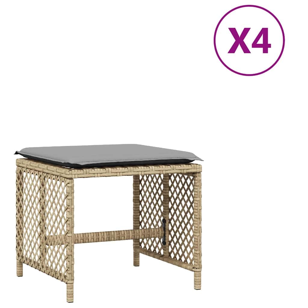 Taboret ogrodowy, zestaw 4 szt., z poduszkami, polirattan, 41 x