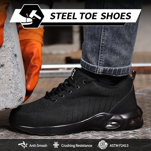GLANOUDUN Steel Toe Shoes for Men Black Work Shoes Lightweight Safety Shoe for Men Indestructible Steel Toe Sneakers Industrial Construction Shoe Men's Work & Safety Footwear2