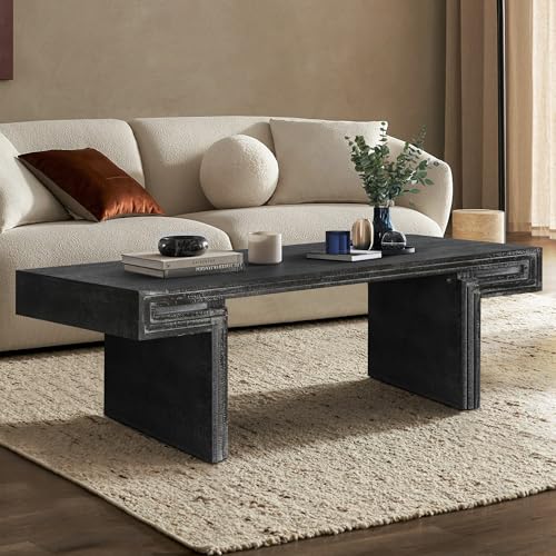 Maotifeys Rustic Wood Coffee Table Retro 48" Rectangular Carved Coffee
