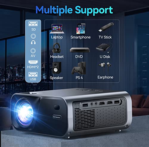 Surewheel Projector With Case, 1080P Native Projector With Wifi And Bluetooth, 12000 Lumens Outdoor Projector, Portable Movie Projector For Outdoor Use Compatible With Tv Stick/Hdmi/Ios/Android #TOP2