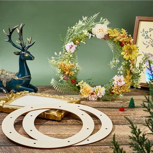 OLYCRAFT 3 Pack 8 Inch Unfinished Wood Wreath Frame Natural Wooden Hoop Frame Unfinished Wood Wreath Rings with Pre-Cut Holes for DIY Floral Arrangements Easter Crafts and Home Wall Door Decor