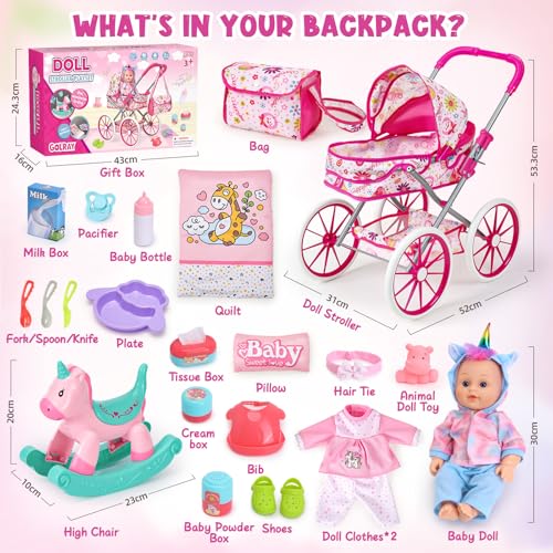 Kit accessoire bebe pour poupon vamei avec poussette et poupee
