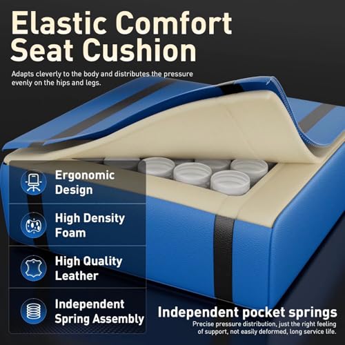 Image of HLDIRECT Gaming Chair, Ergonomic Video Game Seat with 360 Swivel & Lumbar Massage, Computer Chair PU Leather Cushion for Adults Home /Office Use (Black & Blue)