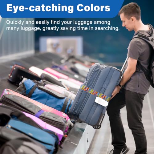 Image of Luggage Straps for Suitcases, Travel Adjustable Belt with Quick Release Buckle, Heavy Duty Nylon Bag Packing Strap, Unique Bright Identifiers Business Travel Accessories (2 Pack) - Green Print