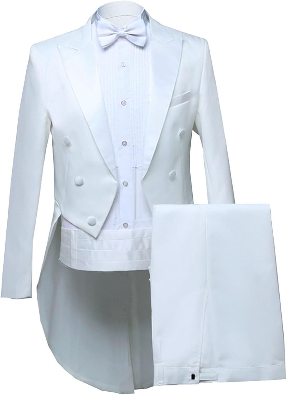 Mens Tailcoat Suit Jacket Formal Slim Fit 4 Pieces Tuxedo Set Double Breast Swallow Tail Coat Pants Bow Tie