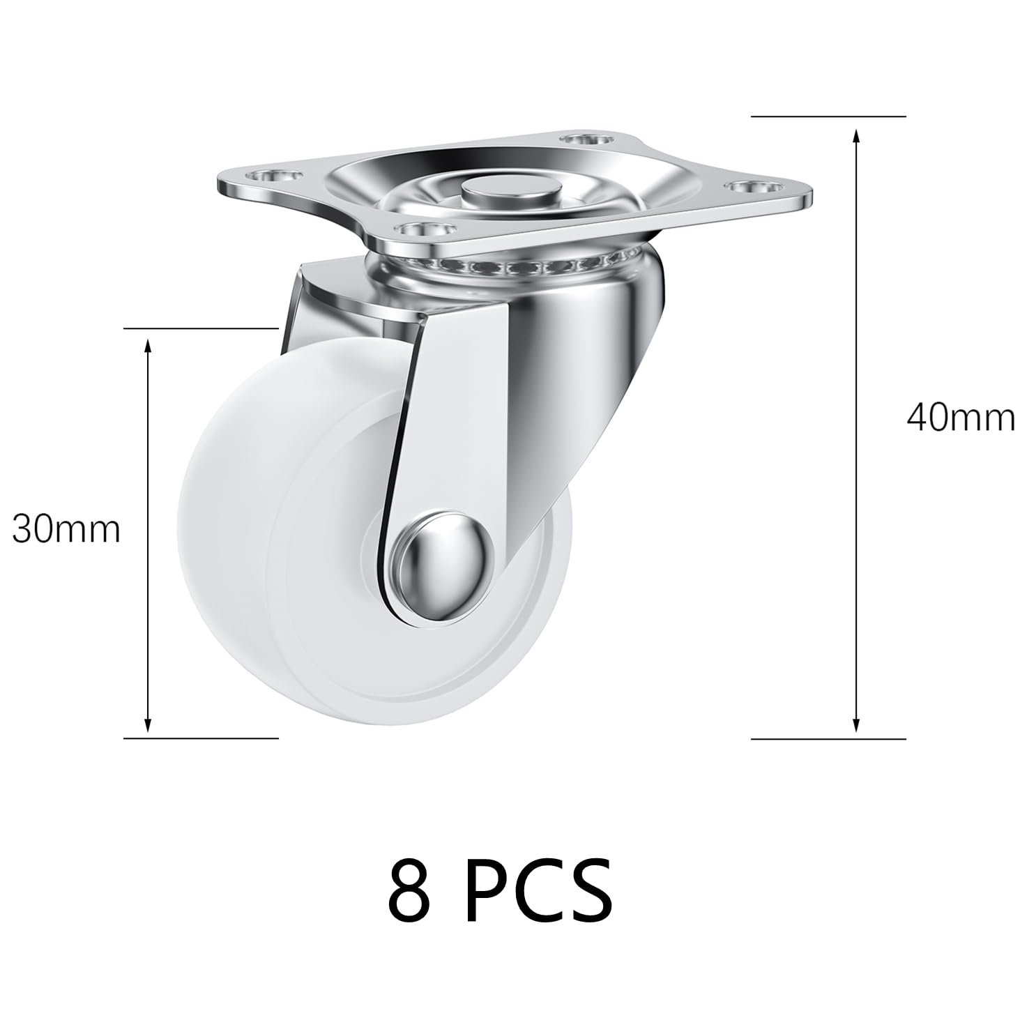 Lot De 5 Roulettes Directionnelles Blanches - 30 Mm De Diamètre, Hauteur 40 Mm - Pour Meubles, Petits Chariots