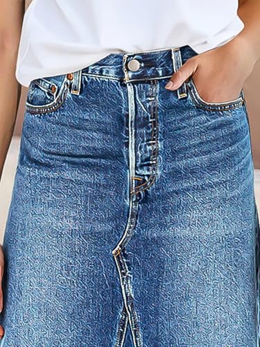 Flamingals High Waist Vintage A-Line Denim Skirt Midi Button Front Casual Jean Skirts3