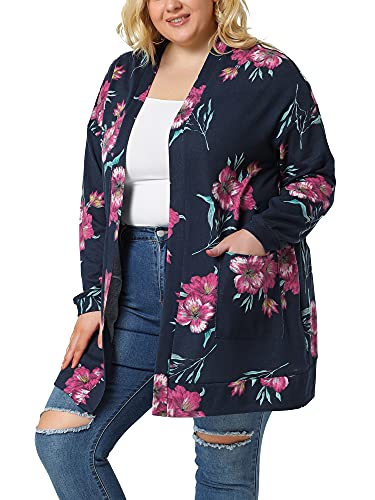 Image of Agnes Orinda Women's Plus Size Lightweight Cardigan Casual Soft Long Sleeve Floral Knit Cardigans with Pockets