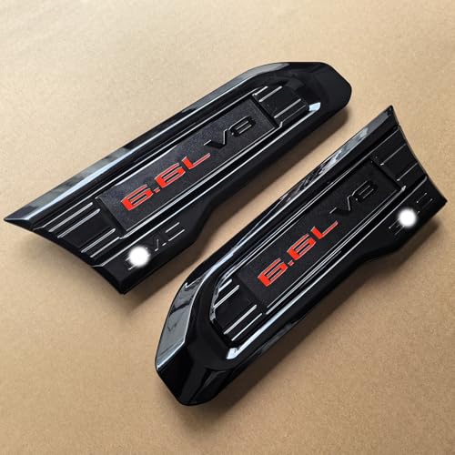 Image of 2pack OEM 2020-2023 6.6L V8 Vent Emblem Right Left 3D Nameplate Badge Replacement for Sierra 2500HD 3500HD 84586295 84586296 (Gloss Black)