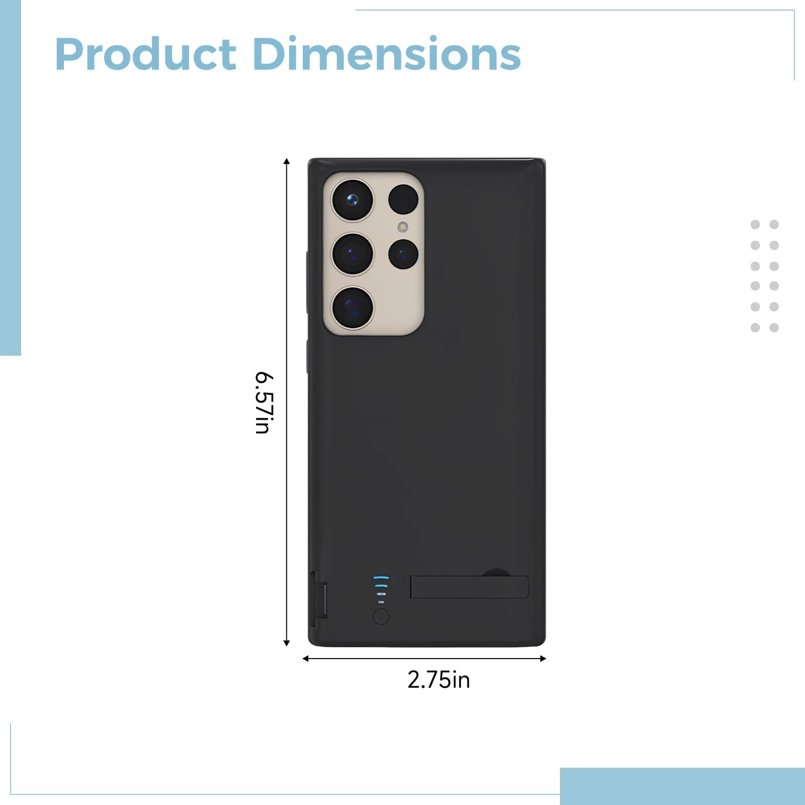 Custodia Power Bank per Samsung S25/S24, 5000 mAh, batteria ricaricabile con cavalletto, design sottile, indicatore di alimentazione LED, brevetto design, 16,8 x 7,1 x 1,5 cm, colore nero