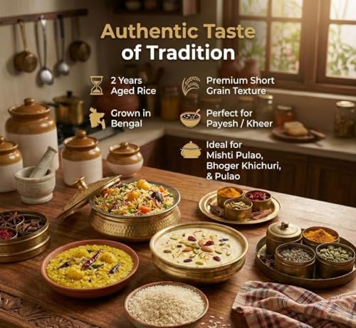 Image of Delight Foods Premium Bengali Gobindobhog Rice 700g | 2 Years Old Aged | Unpolished Aromatic Short Grain Chawal | Grown in Bengal | Ideal for Payesh /Kheer, Biryani & Pulao