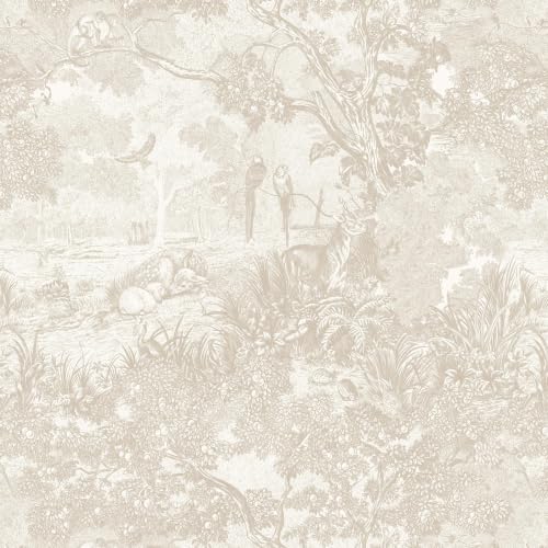 Heroad Peel and Stick Wallpaper Oatmeal Cream Vintage Forest Animals...
