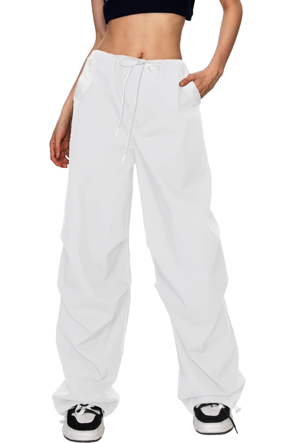 HVEPUOWomens Casual Elastic Waist Drawstring Pants Straight Cotton Trousers  with Pockets