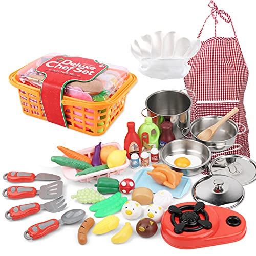 Homesen 42 Pcs Conjunto de Cozinha Finja Brincar com Chapéu de Chef avental Brinquedo de Cozinha Fog