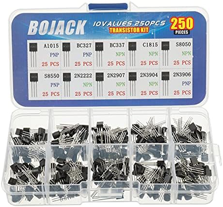 BOJACK 10 Values 250 Pcs A1015 BC327 BC337 C1815 S8050 S8550 2N2222 2N2907 2N3904 2N3906 PNP NPN Power General Purpose Transistors Assortment Kit