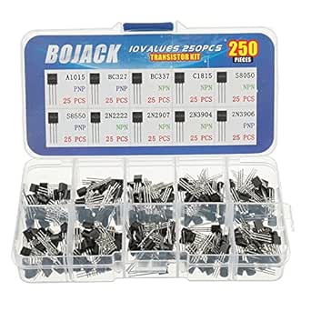 BOJACK 10 Values 250 Pcs A1015 BC327 BC337 C1815 S8050 S8550 2N2222 2N2907 2N3904 2N3906 PNP NPN Power General Purpose Transistors Assortment Kit
