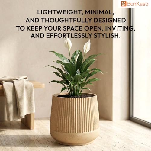 Image of BonKaso 12 Inch Audi Plant Pot for Indoor & Outdoor Use | Heavy Duty Durable Polymer Flower Pot Gamla | Lightweight Modern Planter for Living Room, Balcony, Terrace & Office Decor (Beige)