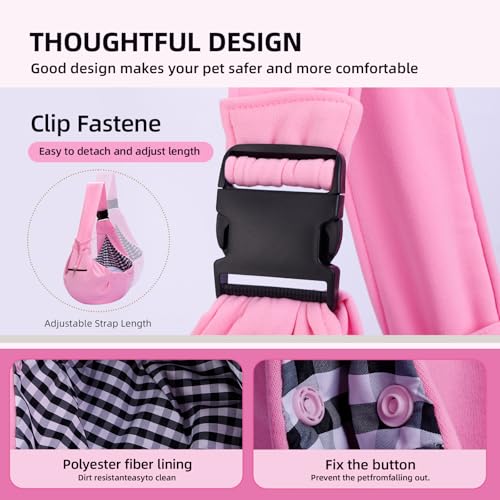 Adjustable Dog Carrier Sling - Hand-Free Dog Carriers for Small Dogs and Cats, Puppy Sling Carrier with Zipper Purse Pocket, Travel Safety Harness, Puppy Essentials (Pink) - Image 5