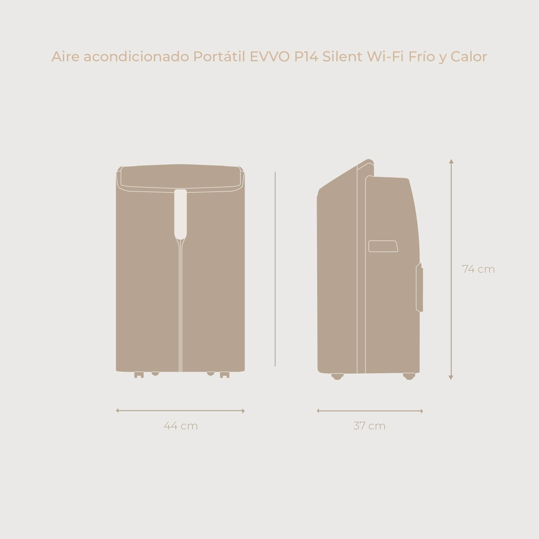 EVVO Clima P14 Silent Climatiseur portable Wi-Fi 14 000 BTU avec pompe à chaleur pingouin climatiseur et chauffage Wi-Fi silencieux déshumidificateur froid et chaleur avec kit de fenêtre