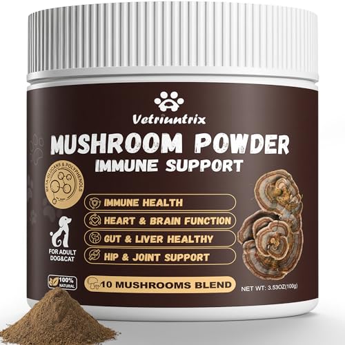 Vetriuntrix Organic Turkey Tail Mushroom for Dogs 100g - Over 50% Beta Glucan - 10-in-1 Mushroom Powder for Immune & Gut Support - Dog Mushroom Supplements for Lumps and Bumps - Chicken Flavor