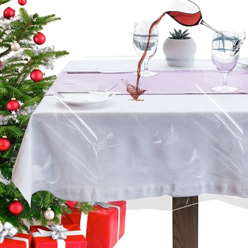 LAMINET Clear Plastic Tablecloth Protector Cover – Heavy-Duty Deluxe Vinyl Table Cover – 60
