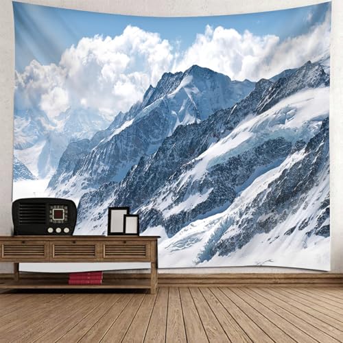 Tapisserie décoration murale grand format paysage montagne enneigée