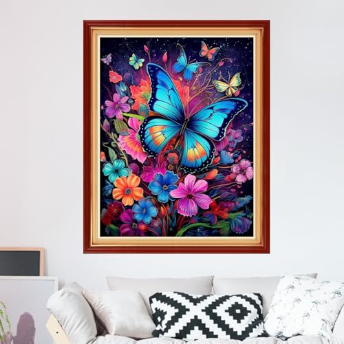 Image of Foxdiviy Stamped Cross Stitch Kits for Beginners Full Range of Cross Stitching 11 CT Printed Cross Stitch Kits for Adults Cross Stitch Patterns Needlepoint Kits-Butterfly Flowers 16x20 inch