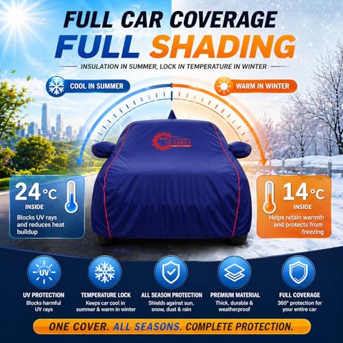 Image of Premium 100% Waterproof Car Cover for Renault Pulse | All-Weather, UV & Dust Protection | Heavy-Duty 3-Layer Fabric | Custom Fit with Mirror & Antenna Pockets | Navy Blue