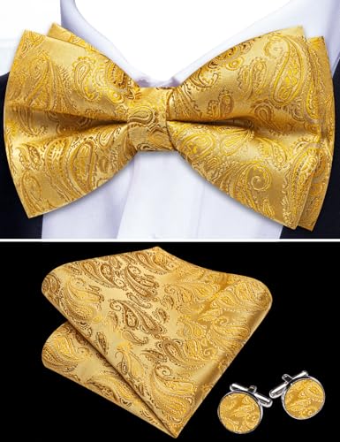 Image of YOHOWA Mens Bow Tie Paisley Coloful Pre-tied Bowties Handkerchief Cufflinks
