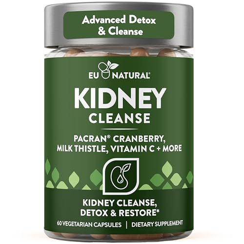 Kidney Cleanse Detox Supplement - Advanced Kidney Support Formula with Cranberry Pacran, Dandelion Root, Turmeric & Milk Thistle - Supports Kidney Health, Function & Fluid Balance - 60 Capsules
