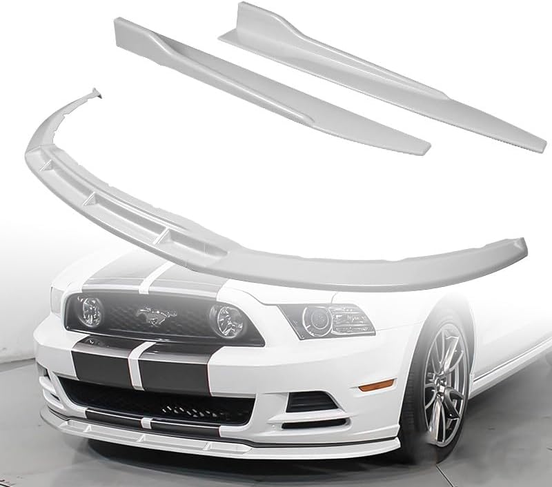 5pcs Combo Front Bumper Body Kit Lip + Side Skirt Extensions Diffuser Compatible with 2013-2014 Ford Mustang V6 / V8 (Painted White)