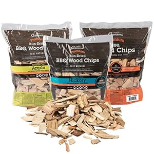 Camerons All Natural Wood Chips for Smoker, 3 Pack – Apple, Cherry, Hickory – 260 Cu In Bag, Approx 2lbs ea – Kiln Dried Coarse BBQ Grill Wood Chips for Smoking – Barbecue Accessories & Grilling Gifts