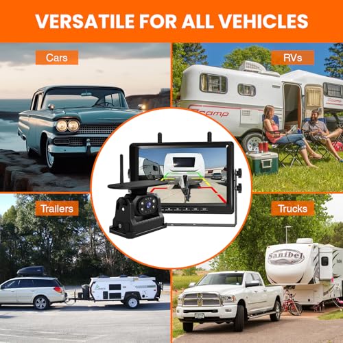Image of Wireless Backup Camera, No Complex Wiring Portable Magnetic Solar HD 1080P Backup Camera System with 7 inch Monitor for RVs Campers Trucks
