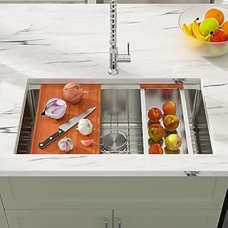 Dcolora 36" Undermount Kitchen Sink Workstation 16 Gauge Stainless Steel Kitchen Sink with Ledge Single Bowl Under Counter Sink Basin, Round Corner 36"x19"x10", DC-U7711