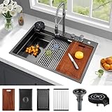 Kunoqi 33x22 Inch Kitchen Sink with Waterfall Faucet Combo,...