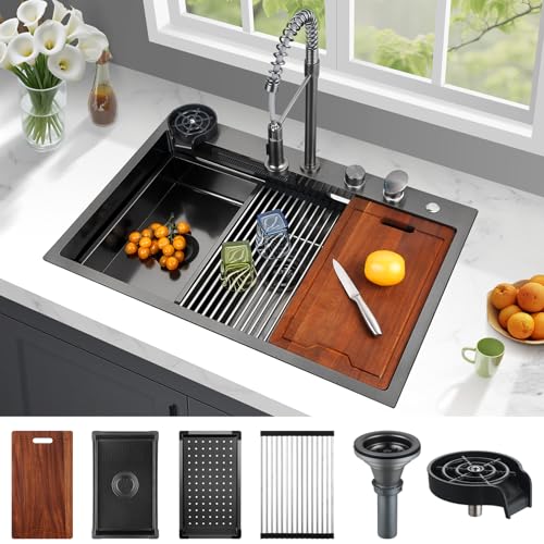 Kunoqi 33x22 Black Workstation Sink